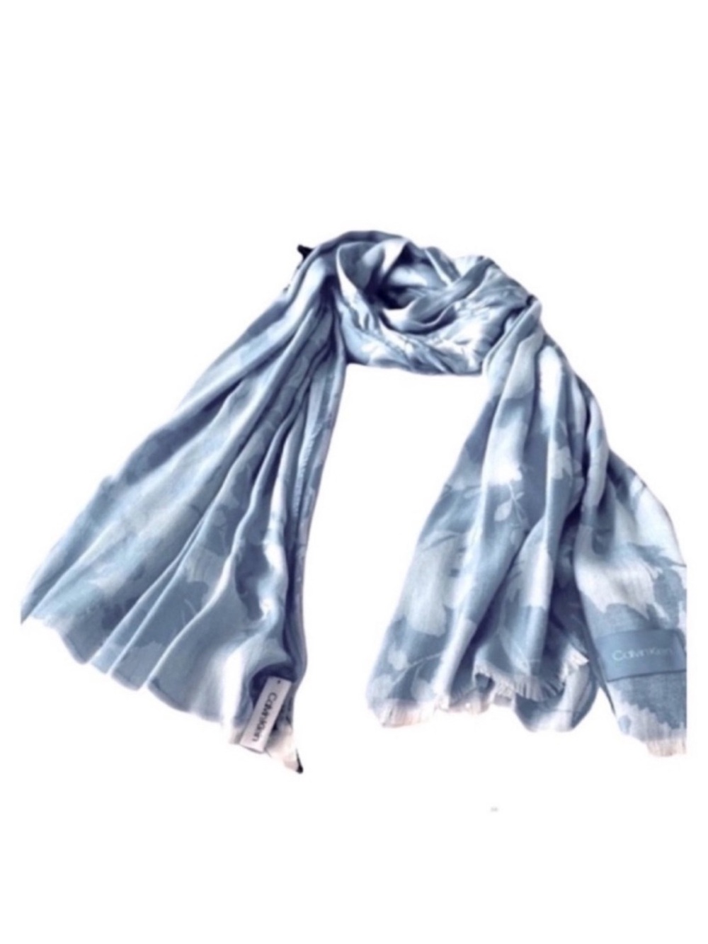 NEW Calvin Klein Shimmering Scarf Oblong Wrap Tonal Floral Wrap Blue